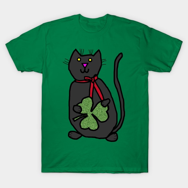 Cat Holding Shamrock for St Patricks Day T-Shirt by ellenhenryart